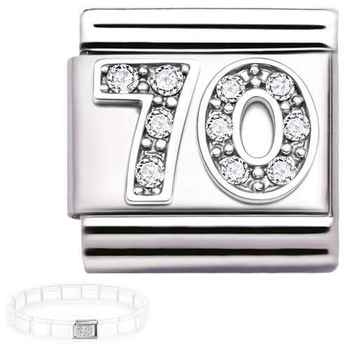 Andska Number Birthday CHARM Fit Italian Style Link Bracelet 9 mm Stainless Steel Classic Stretch Modular Bracelets Compatible with Italian bracelet 16 18 21 30 40 50 60 70 (Charm 70)