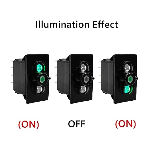 Image of Dual Green Led 7 Pin (ON)-Off-(ON) DPDT 3 Way Momentary Rocker Switch Base for ARB /Carling Auto Marine Boat Dashboard Switch Replacement 12V /24V IP68