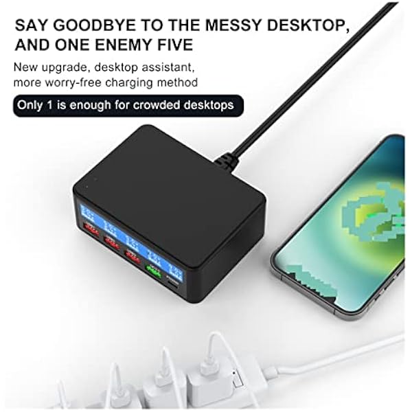 Универсальное зарядное устройство 65 Вт Multi USB Fast Charging QC3.0 PD Charging Station (белый с кабелем)