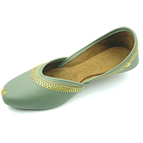 Chandrakala Women s Traditional Handmade Khussa Nagra Marble Wedding Bridal Mojari Juti Punjabi Jutti Ethnic Flats,Mint Green (WF140MIN37)