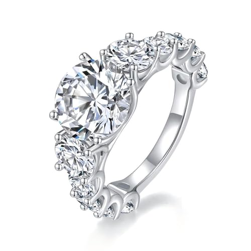 8 Carat Full Moissanite Engagement Ring for Women, Center Stone 4ct D Color Moissanite, S925 Silver with 18K Gold Plating, Comes with Certificate, Wedding Band, Proposal, Promise Rings for Women. (6)