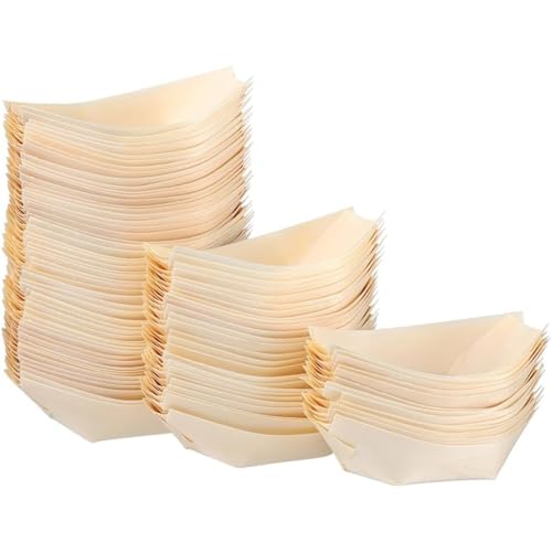 Vlwm 木たこ焼き舟皿250個セット 使い捨て防水防油漏れ防止 クラフト紙製寿司皿兼用 たこ焼きピック付き スナック・業務用容器