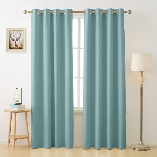 Image of Cloth Fusion 75% Blackout Door Curtains 7 Feet Long Set of 2, Room Darkening Parda with Stainless Steel Grommets for Home Decor (7x4 Feet, Aqua Blue)