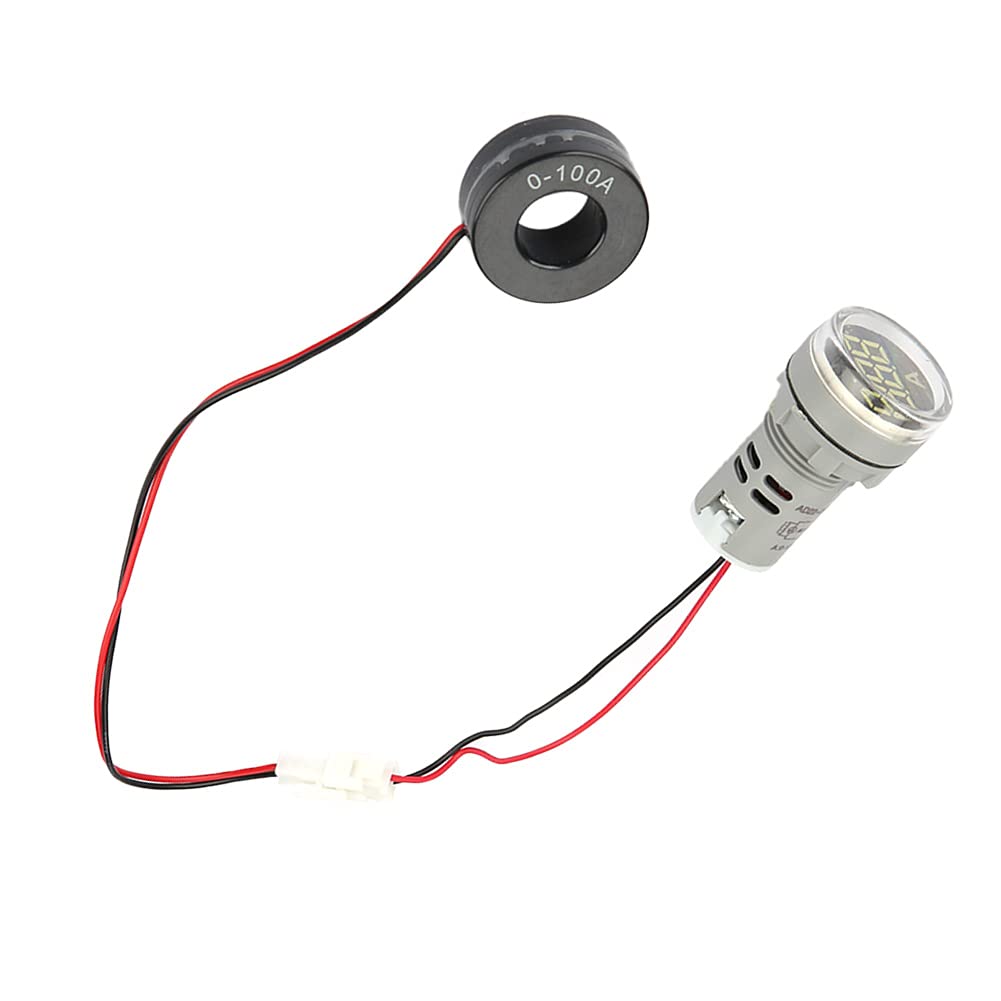 Digital Voltage Current Meter, Plastic Electric Ammeter Indicator, AC Current Meter Indicator LED Round Lamp Light Industrial Meter 0-100A (White)