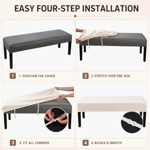Image of Street27 High Stretch Jacquard Dining Bench Cover Elastic Chair Covers - Anti-Dust Removable Bench Slipcover Washable Bench Seat Protector Cushion Cover for Living Room, Bedroom, (Beige)