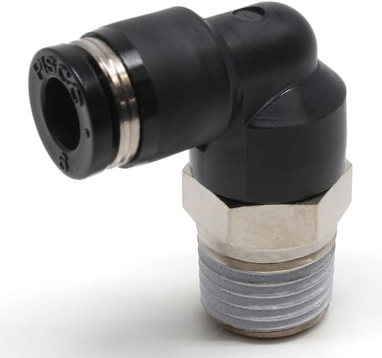 PISCO Pneumatic Push-to-Connect Elbow Fitting, 6mm x R1/4 Thread, PL6-02(5 PCS).