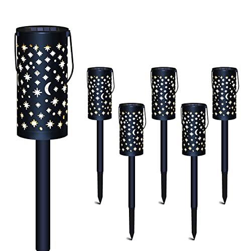 6 Pack Solar Light Outdoor Garden Patio Pathway Landscape Lights Yard Driveway Lawn Walkway Decoration Star Moon Solar Lantern Waterproof Outside Path Hanging Sidewalk Courtyard Black #TOP6