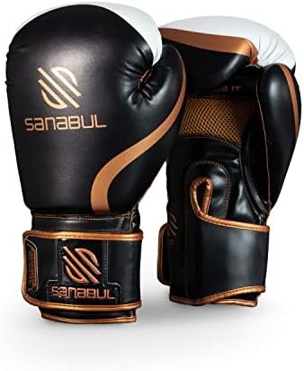 Sanabul Essential Gel Boxing Kickboxing Punching Bag Gloves, For Men and Women, Black/Copper, 14 oz