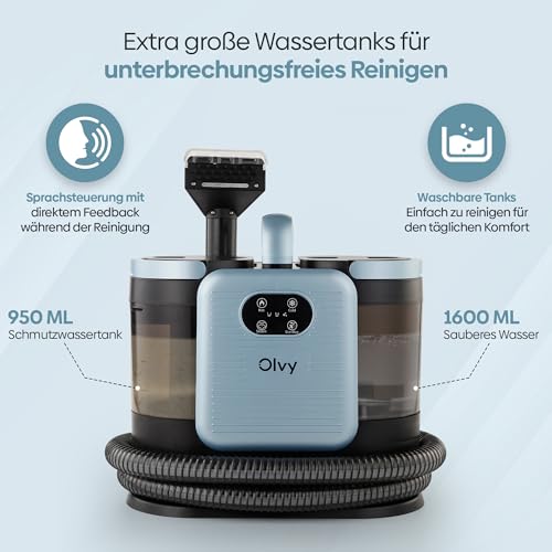 Olvy Teppichreiniger PRO – Nasssauger Polsterreiniger mit Dampf – 100°C Steam Cleaner – Sofa Reiniger Gerät – Polster Sauger Nass – inkl. Reinigungsmittel – 1650W – Matratzenreiniger