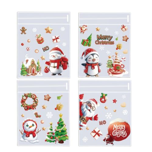 OIXYEY 200 Pièces Sacs Autocollants En Cellophane De Noël, Sachets Transparents Pour Biscuits,Sachet Bonbon Noel,Sachet Plastique Transparent Pour Bonbons Et Chocolats(A)