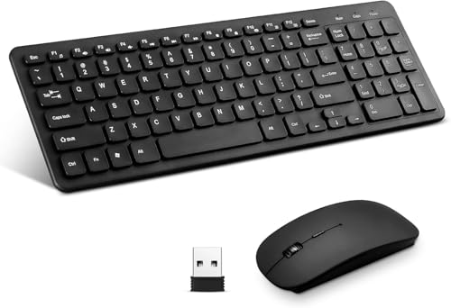 Image of Wireless Keyboard and Mouse Combo, Compact Quiet Wireless Keyboard and Mouse Set 2.4G Ultra-Thin Sleek Design for Windows, Computer, Desktop, PC, Notebook, Laptop (Black01)