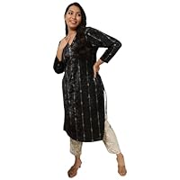 AMYDUS Plus Size Women's Black Printed Velvet Kurta | Relaxed Straight Fit | V-Neck | Ethnic Wear for Women - XL to 9XL 1127-570P-5