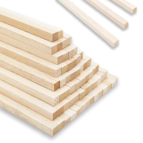 PCIQUTE 55 PCS Balsa Wood Square Dowels 10x10x300mm Lightweight Wood Strips for Model Making Architectural Crafts & STEM Projects (10 x 10 x 300mm)