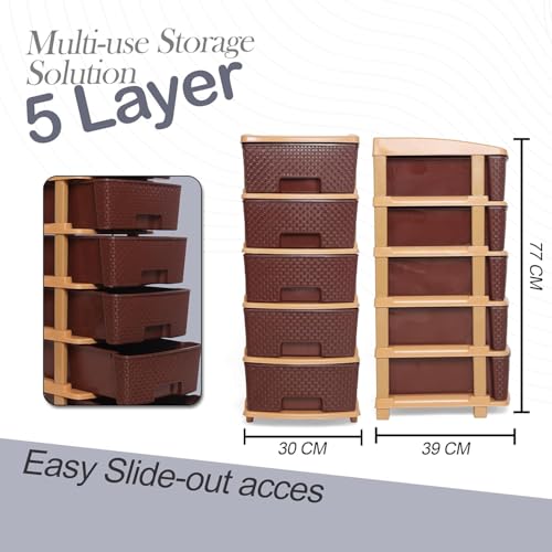 Image of 5XL Plastic Modular Drawer System for Home, Office, Hospital, Parlor, School, Doctors, Home and Kids, Product Dimension When assembeled (30cmx39cmx77 cm):(CHOCOLATE BROWN, 5XL)