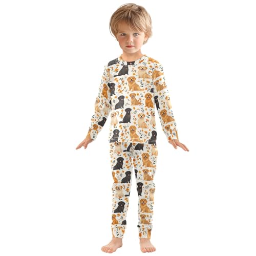Flower Cute Smile Dog Pattern Cute Pajama Sets Long Sleeve Top and Pants, Snug Fit Sleepwear for Night Wears3