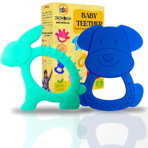 Image of Cute Shape Soft Silicone Teether for Baby Gums, Teething Toys for Babies, BPA Free, Pain-Relief, Non-Toxic, 100% Food Grade, Soothing, Easy to Grasp Chewable - Dog Rabbit (Pack of 2)
