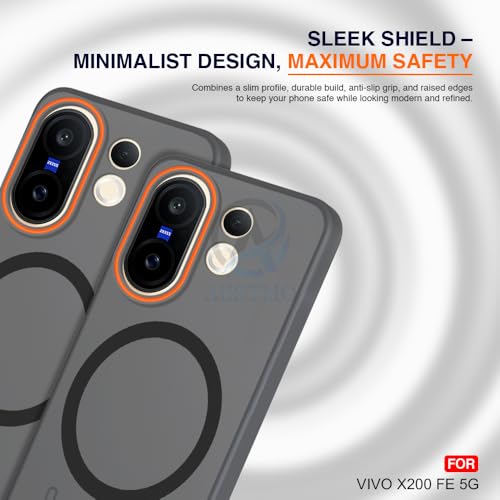 Image of AESTMO Vivo X200 FE 5G Back Cover | Slim Hard Shell | Matte Frosted Hard Back Translucent Back Cover for Vivo X200 FE 5G (Compatible with MagSafe Accessories, Black)