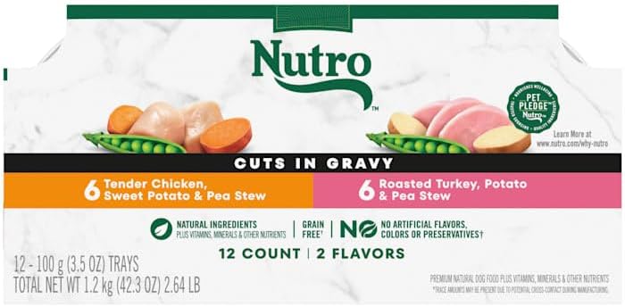 Nutro Cuts in Gravy Grain Free Wet Dog Food, 2 Flavors Pack, Case of 3.5 OZ Trays