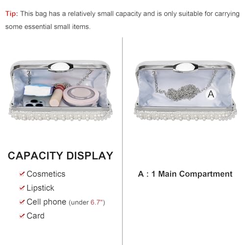 Image of RNIEGA Pearl Crystal Clutch Purse for Women Fashion Elegant Bride Evening Clutch Handbag Crossbody Shoulder Bag with Chain