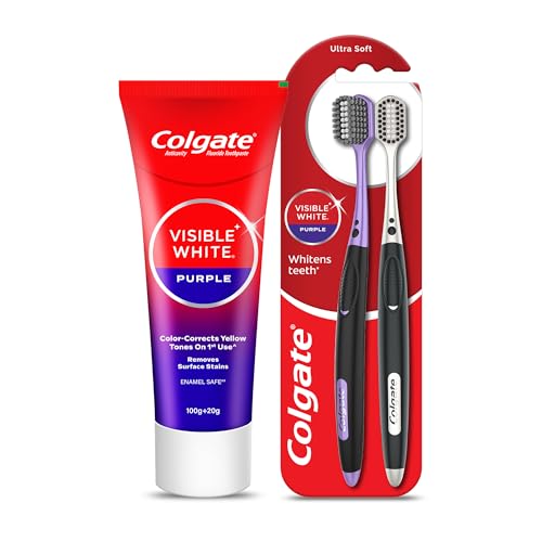 Image of Colgate Visible White Purple Toothpaste 120g and Toothbrush (Pack of 2) Combo