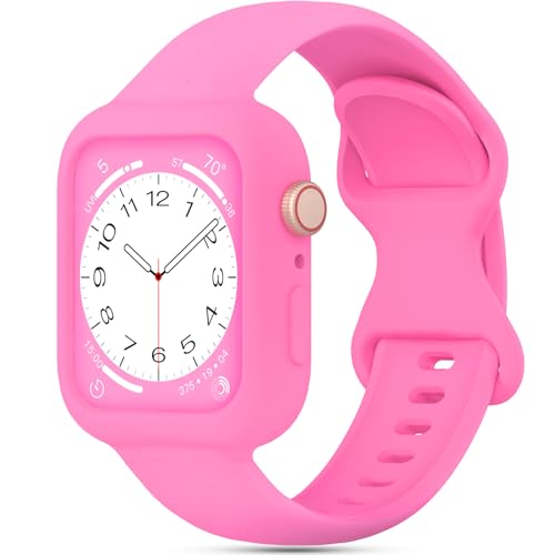 Image of Silicone Bands Bumper Case Compatible with Apple Watch Band 38mm 40mm 41mm 42mm 44mm 45mm 46mm 49mm Women Men, Sport Strap Protective Cover Wristband for iWatch Ultra Series 11 10 9 8 SE 7 6 5 4 3 2 1