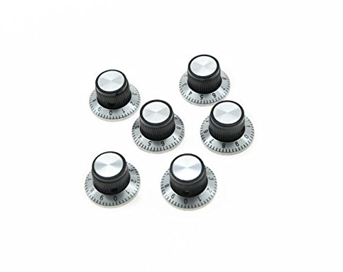 KAISH Pack of 6 Black with Silver Vintage Guitar AMP Amplifier Top Hat Reflector Knobs