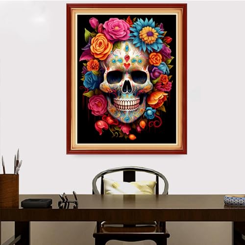 Image of Redxing Stamped Cross Stitch Kits Embroidery kit for Beginners Adults Full Range of Embroidery Patterns Starter Kits DIY Printed Cross Stitch Kits Needlepoint Kits 11CT-Magic Skull 16x20 inch