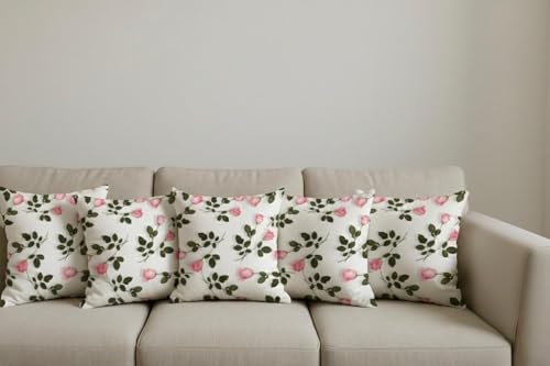 AMAZE ATTIRES Velvet Cushion Cover 20x20 Inch – Set of 5 Decorative Throw Pillow Covers for Sofa, Couch or Bed – Designer Printed Square Cushion Covers – Home Decor (Pink Floral)