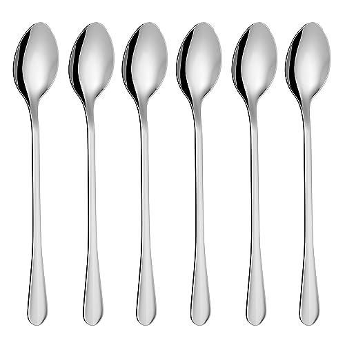 6PCS Latte Spoons Long Handle 19.5cm Silver Teaspoons for Iced Coffee/Tea
