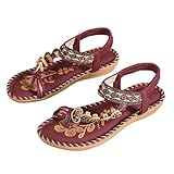  Minetom Sandales Plates Femme Été Boho Confortables Bout Ouvert Tong Chaussures pour Plage Vacances A Rouge 36 EU