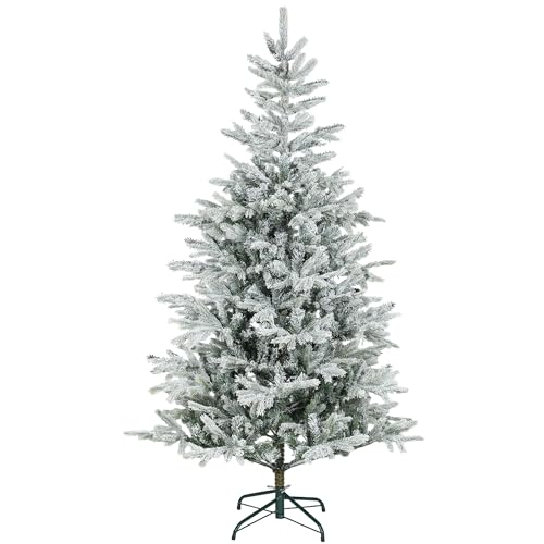 HOMCOM Árvore de Natal artificial Ø 110 x 180 cm, árvore de Natal nevada, abeto artificial com 1207 ramos articulados, base dobrável, fácil de montar, decoração para casa, escritório, festas