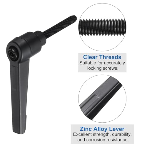 Image of uxcell 4pcs Lever Adjustable Handles M5 x 32mm Metric Male Thread with Nuts Washers, Level Clamping Handle Set Hand Stud Knobs Rotating Screw Handles Bolts with Locking Lever, Black