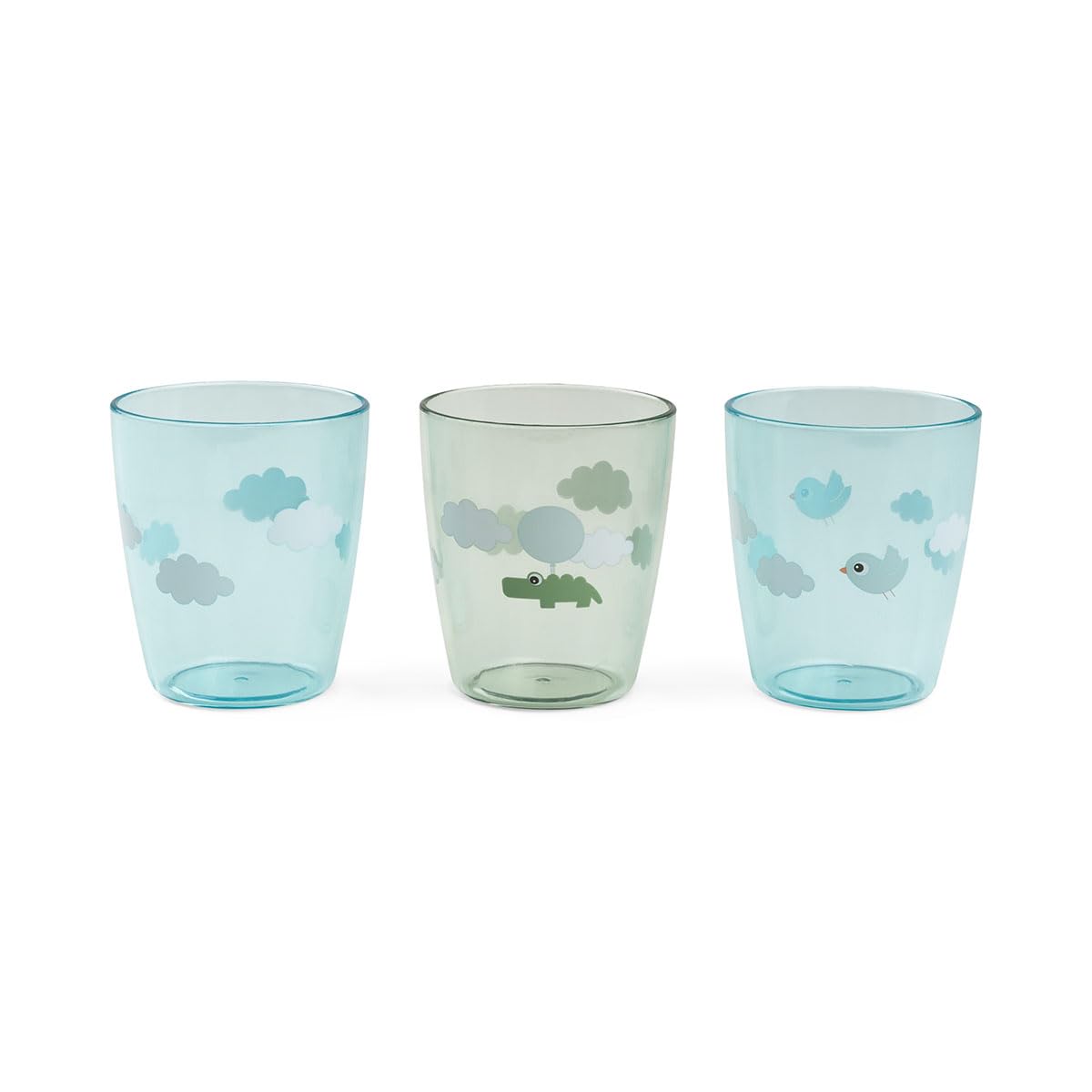 Done by Deer Yummi mini Glas 3-er Pack Happy clouds Green (120 ml) - Baby Trinkbecher - Plastikbecher aus 100% Acryl in Lebensmittelqualität und Spülmaschinenfest - Durchsichtig Kinderbecher