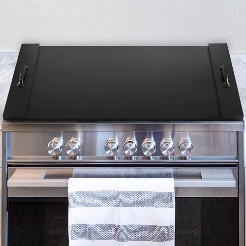 BLUEWEST Gas Stove Burner Covers, Wooden Noodle Board Stove Cover, Wooden Electric Stove Top Cover for Counter Space with Handle, Extra Thick Natural Acacia Wood Durable Serving Tray (Black)