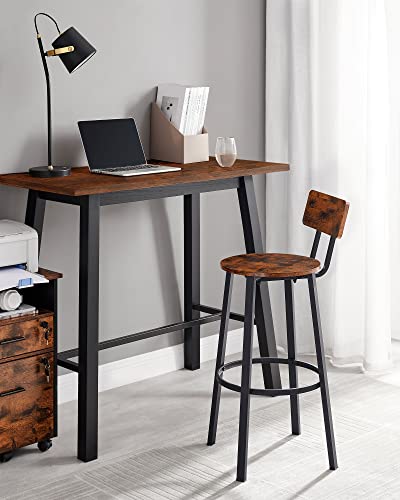 Hilinsie Bar Stools - Set Of 2 Bar Chairs, Industrial Counter Stools With Backrest And Footrest, Steel Frame, 28.5 Inches Tall Seat For Kitchen, Dining Room, Bistro, Rustic Brown And Black #TOP3