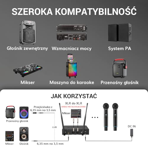 Profesjonalny system mikrofonów bezprzewodowych TONOR, regulacja częstotliwości 100x2 UHF, automatyczne skanowanie i parowanie IR, bezprzewodowy mikrofon 100 m do karaoke, śpiewu, na wesele TW750