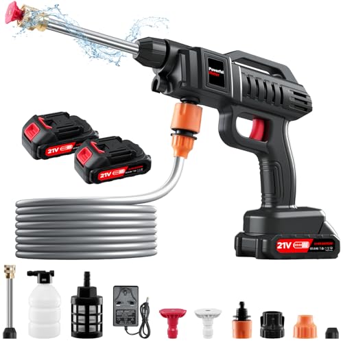 Cordless Pressure Washer, 21V 1500W Portable Power Washer with 5M Hose & 2 Nozzles, High Pressure Washers for Patio Car Garden Cleaning (Without Bucket)