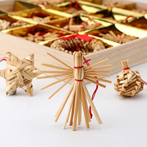 56 Pieces Christmas Straw Ornaments Wheat Straw Woven Hanging Pendants Decoration Scandinavian Christmas Tree Handmade Crafts Swedish Tradition Gift For Xmas Party Farmhouse Home Decor #TOP5
