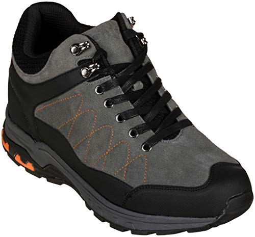 CALTO Men's Invisible Height Increasing Elevator Shoes - Grey Suede/Mesh Lace-up Hiking Boots - 3.2 Inches Taller - H75472 - Size 6 D(M) US
