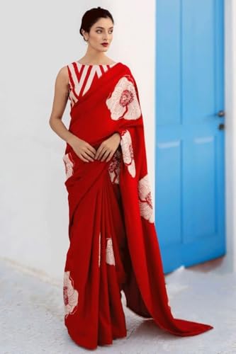 Image of SATIKA VASTRAM Modal Silk Ajrakh Saree Bandhani Design Crepe Printed Designer Pallu Attach Blouse Piece