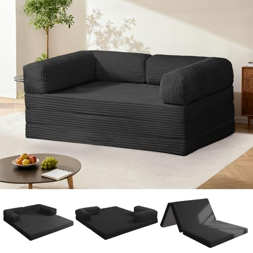 Image of Tri-Fold Foldable Mattress, Convertible Folding Sofa Bed with Removable Arms & Washable Cover, All-in-One Portable Mattress Floor Sofa Bed, No Assembly Required & Non-Slip, Full Size, Black