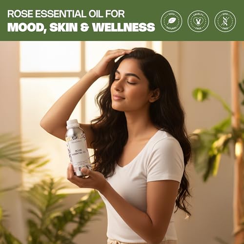 Image of VedaOils Rose Essential Oil 100ml | 100% Pure, Natural & Undiluted Aroma Oil | Rose Oil for Face, Skin, Hair Growth, Diffuser, Candles, Soap Making & Home Fragrance