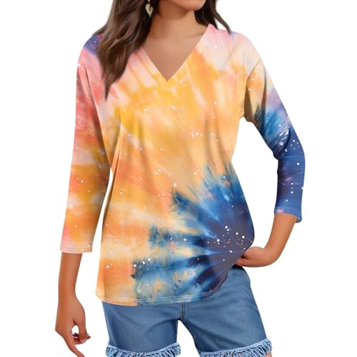 HTHLVMD Womens 3/4 Length Sleeve Tunic Tops Summer Fall Outfits 2025 Three Quarter Sleeve Casual V Neck T Shirts for Women