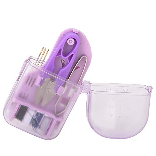 Kits de costura, kit de costura pequeño Kit de costura de viaje Mini caja de kit de costura con caja de almacenamiento Tijera de coser Hilo Pinzas Agujas de coser(Púrpura)