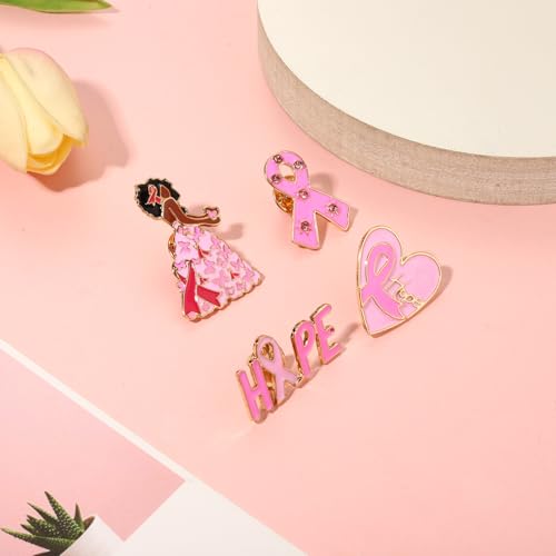 Image of Breast Cancer Awareness Pins Bulk Pink Ribbon Brooches for Women Faith Hope Lapel Pins Breast Cancer Awareness Jewelry Accessories Decorations Charity Public Fundraiser Supplies
