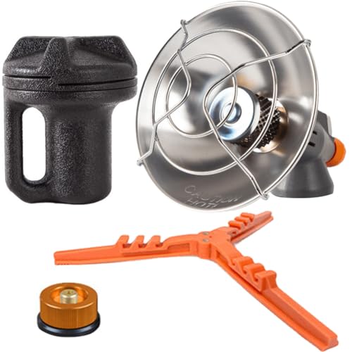 Tragbarer Propan- Heizstrahler mit Aufbewahrungsbox, Oberheizung mit Zündung, kältebeständig, für Camping, Angeln und mehr (Box + Adapter + Halterung)