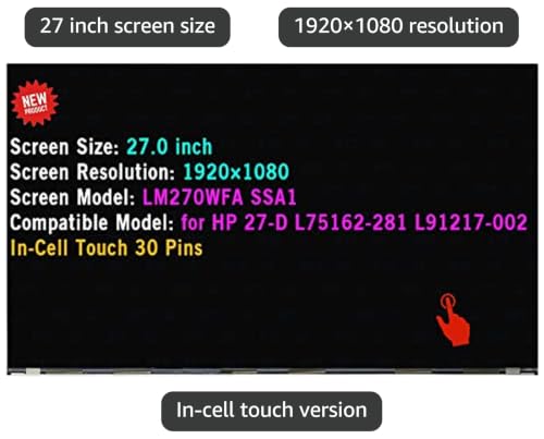 Image of 27 inch LCD Touch Replacement LM270WFA-SSA1 for HP 27-D 27-D0244 27-D0072 27-D0014 27-D0044 27-D0230Z 27-D0080 M02316-001 L91217-002 Display Screen FHD 1080P 30 Pins
