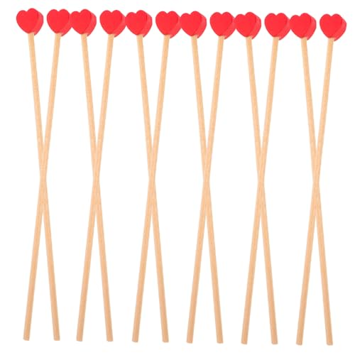 Alipis Enhance Your Baking Beverage Experience 100pcs Wooden Stirrer Sticks Red Heart Design for Drinks Cake Pops
