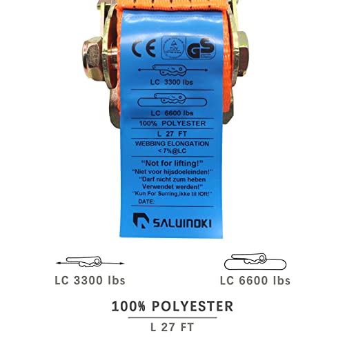 12Pack Ratchet Straps Heavy Duty 2 Inch X 27Ft Tie Down Straps Ratchet For Truck Straps With 6600Lbs Working Load, 10000Lbs Break Strength Cargo Straps By Saluinoki #TOP3