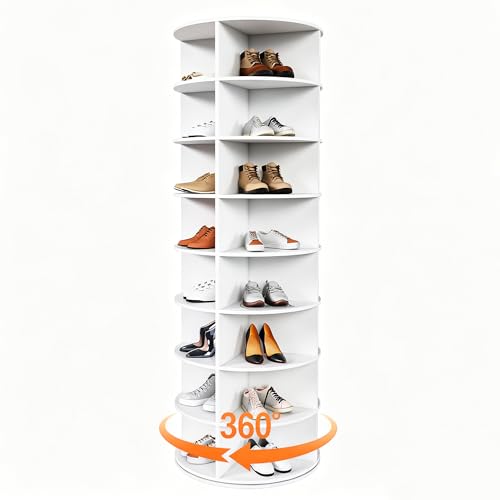 Image of Multi Layer Cylindrical Rotating Shoe Rack Tower,Free Standing 360 Spinning Storage Organizer,Can Store Approximately 30 Pairs of Shoes,Space-Saving Design (8-Tier)